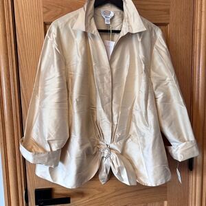 Talbots Woman Pure Silk Rhinestone Embellished Front Tie Blouse Top 20W
Plus